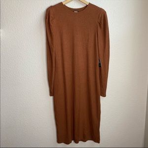 Express long sleeve brown ribbed dress